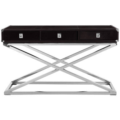 Orsina Kensington Black Hair-on-Leather 3-Drawer Console Table