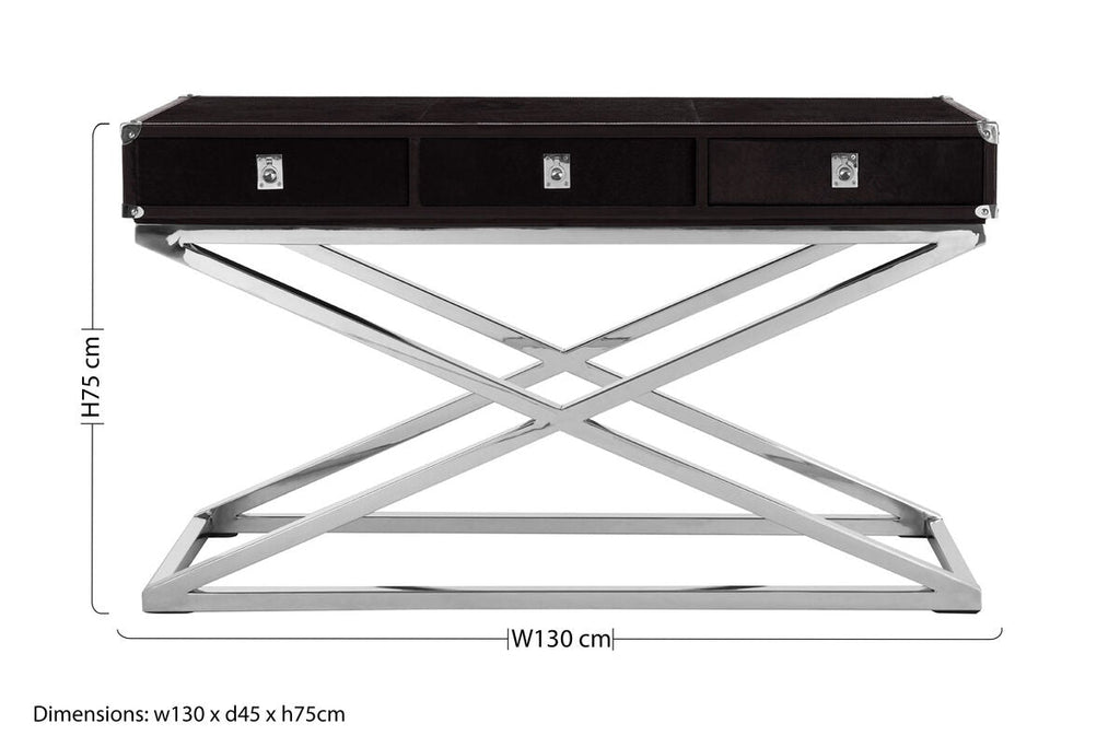 Orsina Kensington Black Hair-on-Leather 3-Drawer Console Table