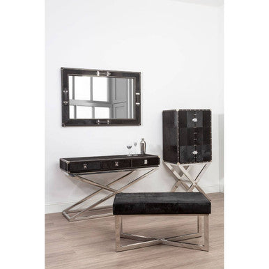 Orsina Kensington Black Hair-on-Leather 3-Drawer Console Table