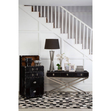 Orsina Kensington Black Hair-on-Leather 3-Drawer Console Table