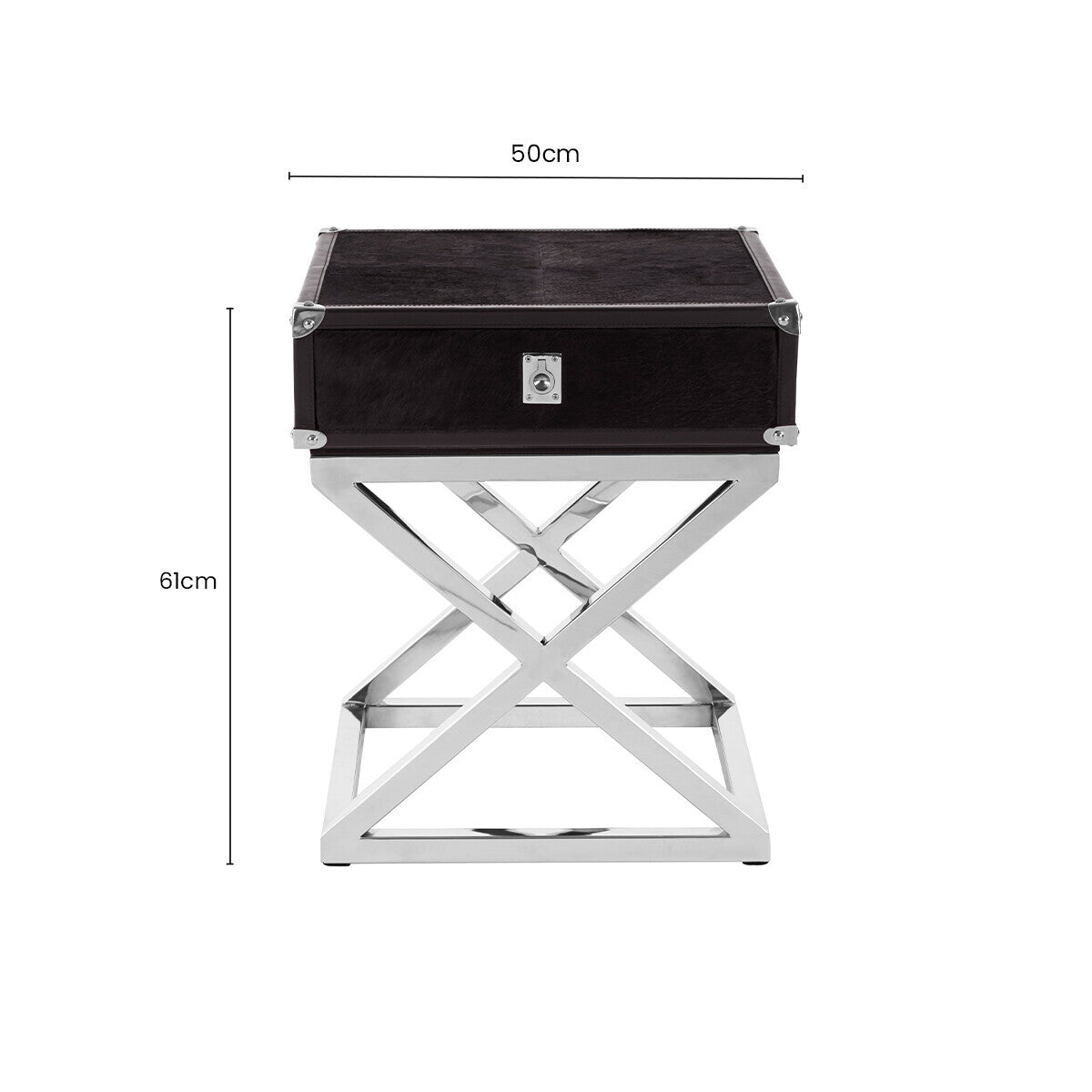 Orsina Kensington Black Hair-on-Leather Side Table with Drawer