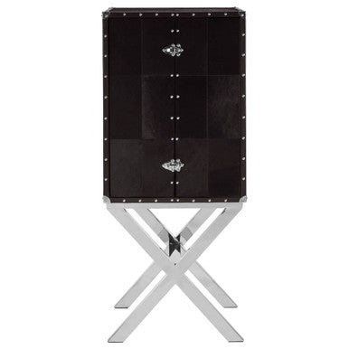Orsina Kensington Black Leather Drinks Cabinet | Stainless Steel Base