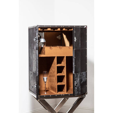 Orsina Kensington Black Leather Drinks Cabinet | Stainless Steel Base