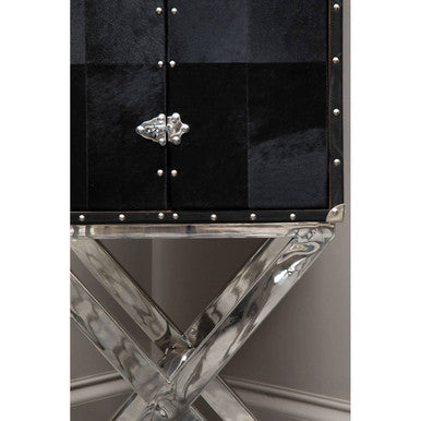 Orsina Kensington Black Leather Drinks Cabinet | Stainless Steel Base