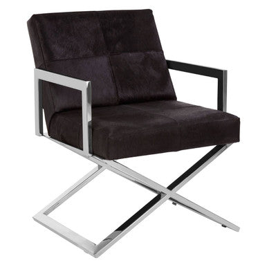Orsina Kensington Townhouse Black Leather & Stainless Steel Accent Chair