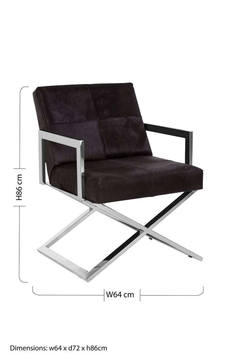 Orsina Kensington Townhouse Black Leather & Stainless Steel Accent Chair