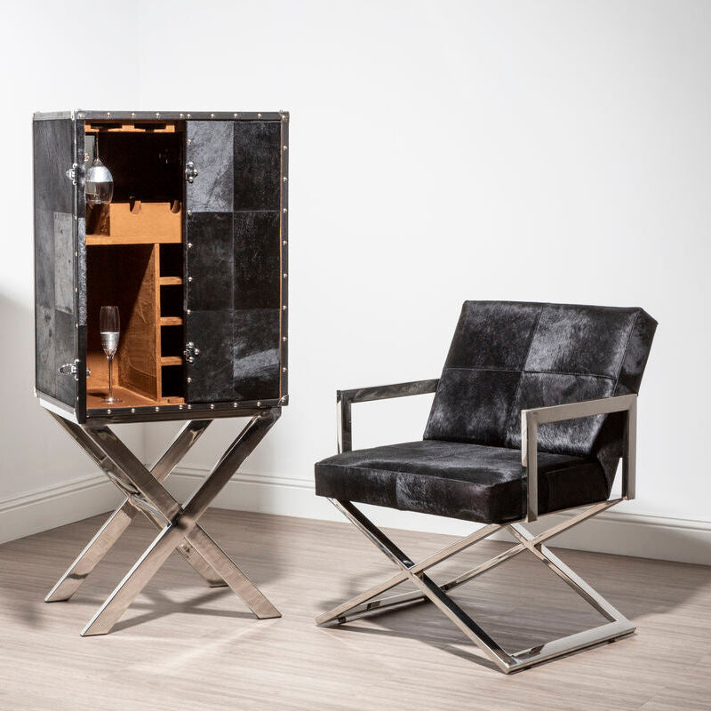 Orsina Kensington Townhouse Black Leather & Stainless Steel Accent Chair