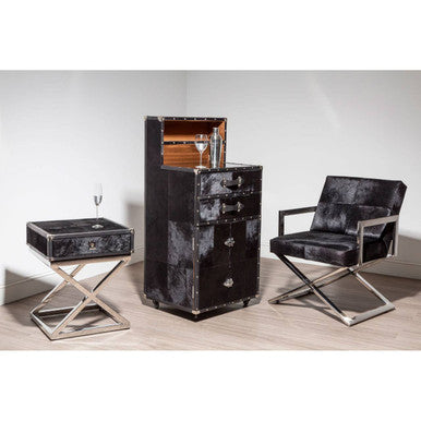 Orsina Kensington Townhouse Black Leather & Stainless Steel Accent Chair