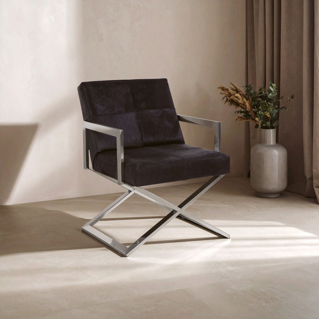 Orsina Kensington Townhouse Black Leather & Stainless Steel Accent Chair