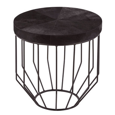Orsina Kensington Townhouse Round Side Table – Black Hair-On-Hide