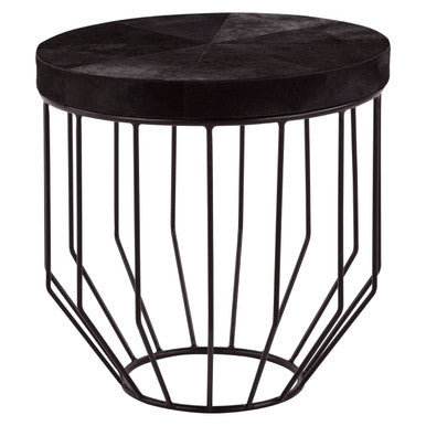 Orsina Kensington Townhouse Round Side Table – Black Hair-On-Hide