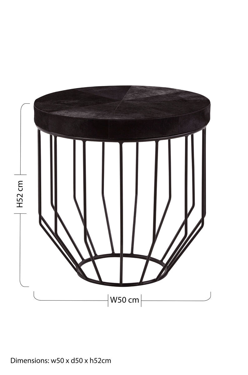 Orsina Kensington Townhouse Round Side Table – Black Hair-On-Hide