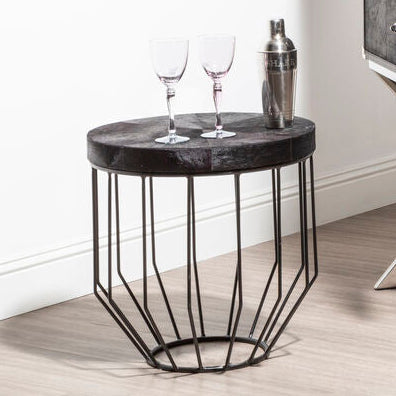 Orsina Kensington Townhouse Round Side Table – Black Hair-On-Hide