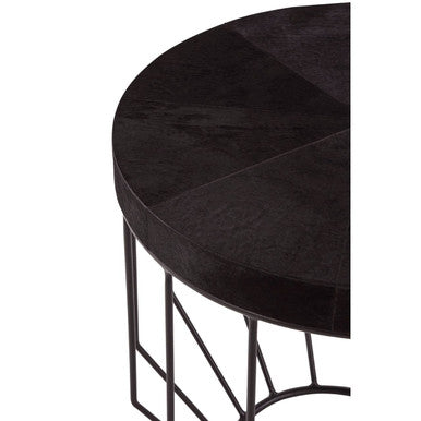 Orsina Kensington Townhouse Round Side Table – Black Hair-On-Hide