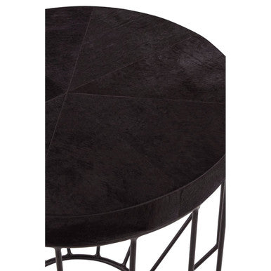 Orsina Kensington Townhouse Round Side Table – Black Hair-On-Hide