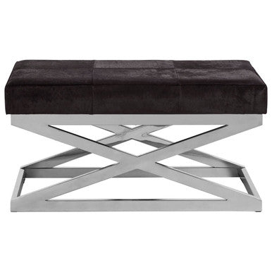 Orsina Kensington Black Hair On Leather Bench | Chrome Cross Base