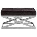 Orsina Kensington Black Hair On Leather Bench | Chrome Cross Base