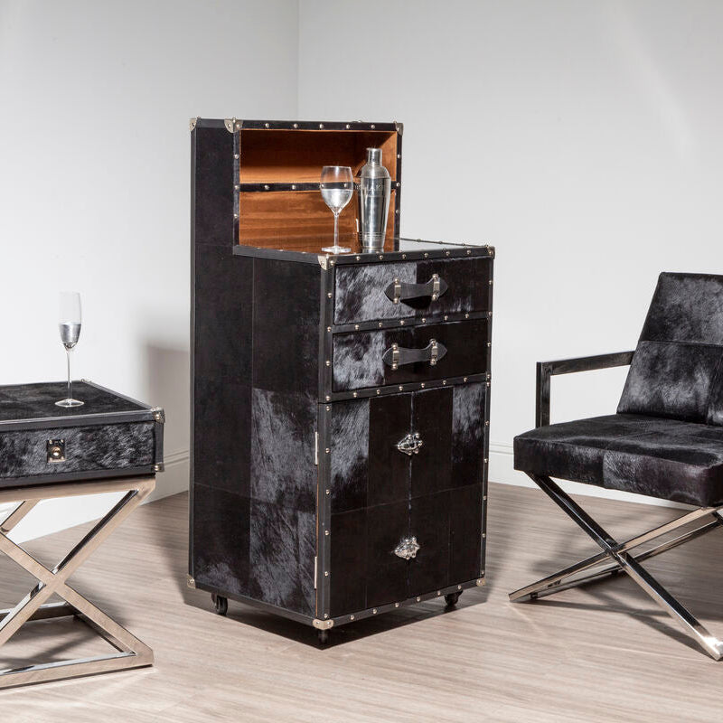 Orsina Kensington Townhouse Black Hair On Leather Drinks Cabinet