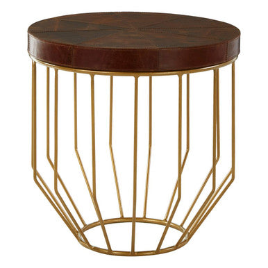 Orsina Kensington Townhouse Tan Leather Side Table with Gold Base