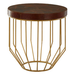 Orsina Kensington Townhouse Tan Leather Side Table with Gold Base