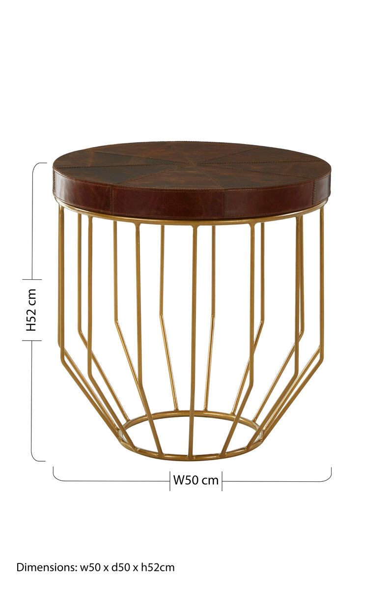 Orsina Kensington Townhouse Tan Leather Side Table with Gold Base
