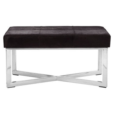 Orsina Kensington Black Hair-on-Hide Leather Bench | Stainless Steel