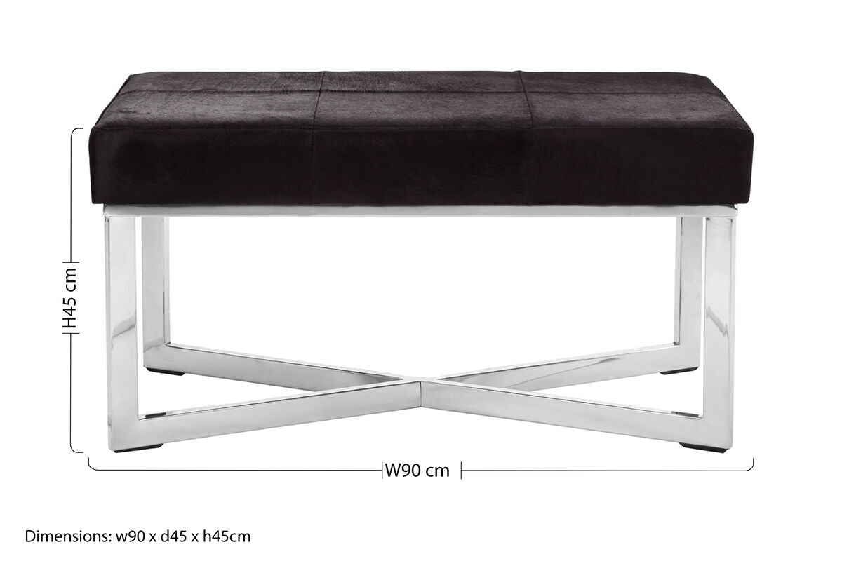 Orsina Kensington Black Hair-on-Hide Leather Bench | Stainless Steel