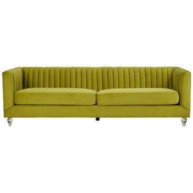 Orsina Brasa 3-Seater Green Velvet Sofa – Channel Tufted Modern Couch