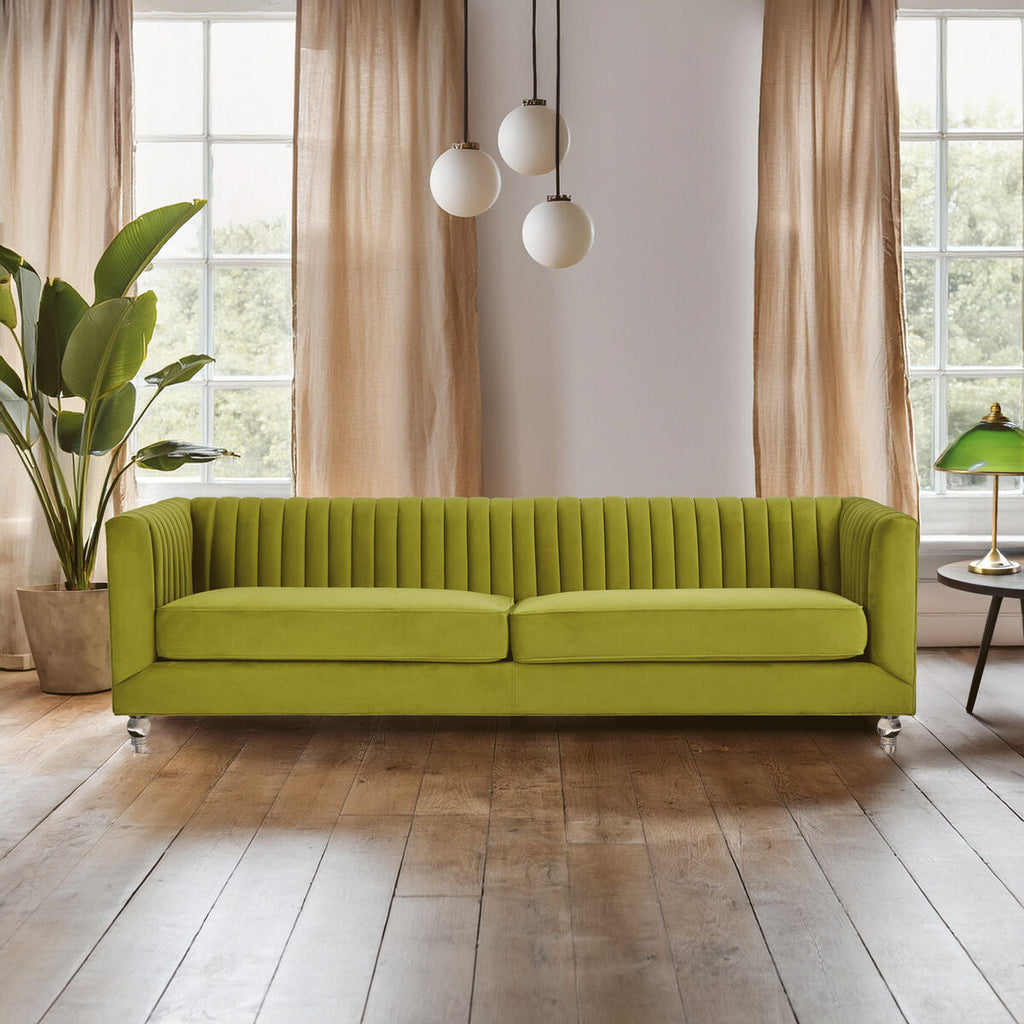 Orsina Brasa 3-Seater Green Velvet Sofa – Channel Tufted Modern Couch