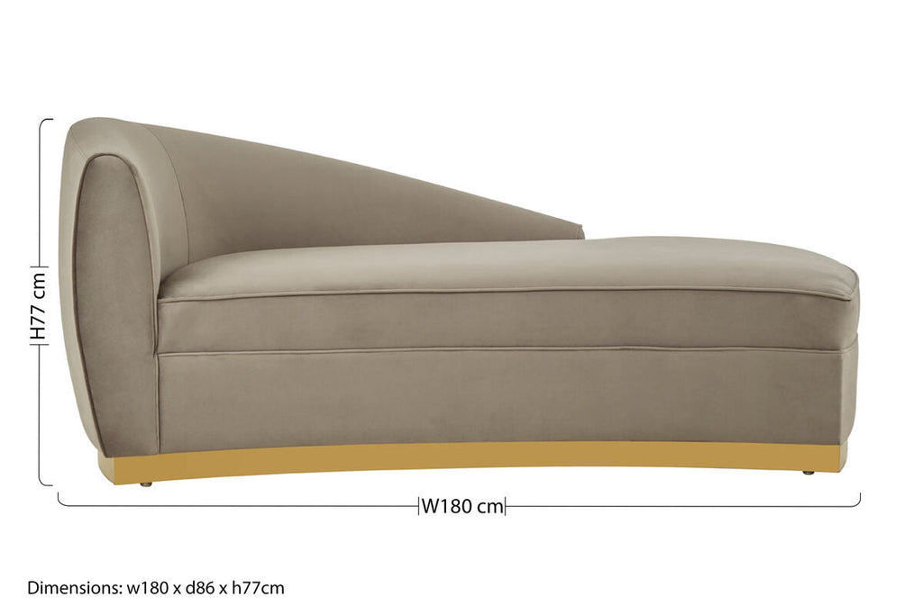 Orsina Batix Grey Velvet Left Arm Chaise Longue with Gold Base
