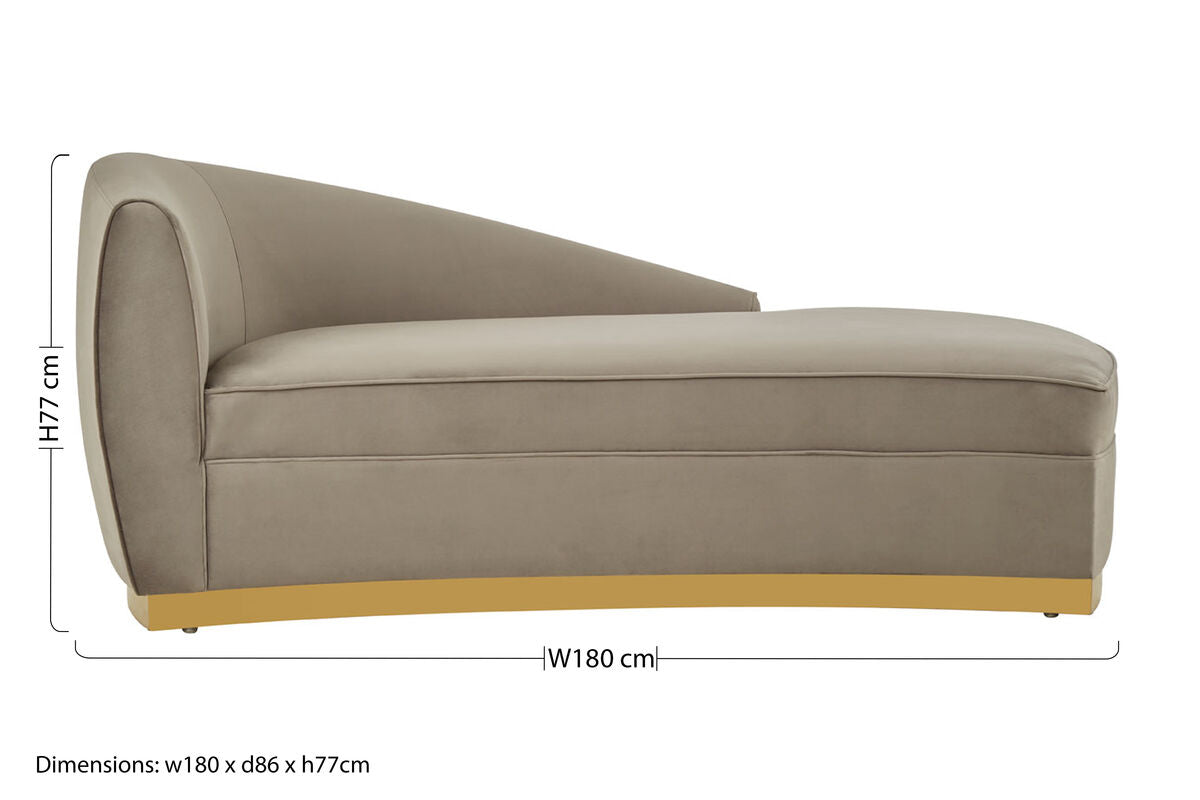 Orsina Batix Grey Velvet Left Arm Chaise Longue with Gold Base