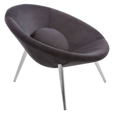 Orsina Arto Conic Black Velvet Accent Chair with Chrome Metal Legs