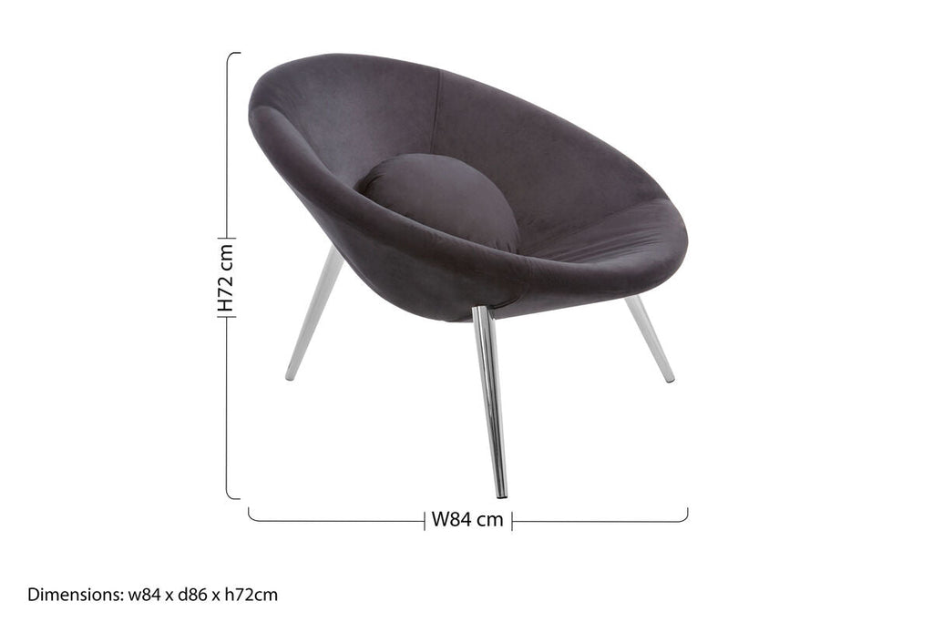 Orsina Arto Conic Black Velvet Accent Chair with Chrome Metal Legs