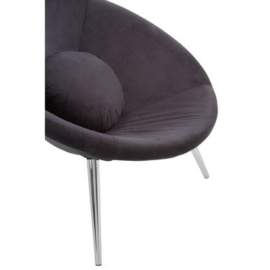 Orsina Arto Conic Black Velvet Accent Chair with Chrome Metal Legs