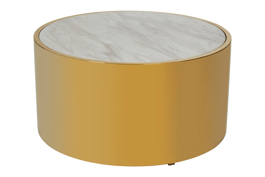 Orsina Carlox Round White Marble Coffee Table with Gold Steel Frame