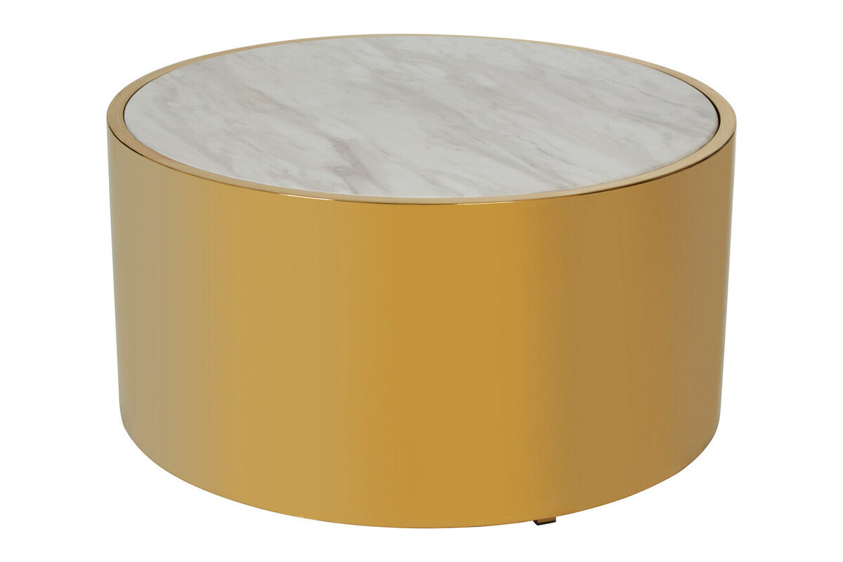 Orsina Carlox Round White Marble Coffee Table with Gold Steel Frame