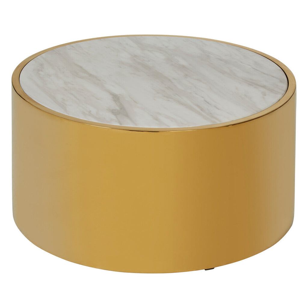 Orsina Carlox Round White Marble Coffee Table with Gold Steel Frame