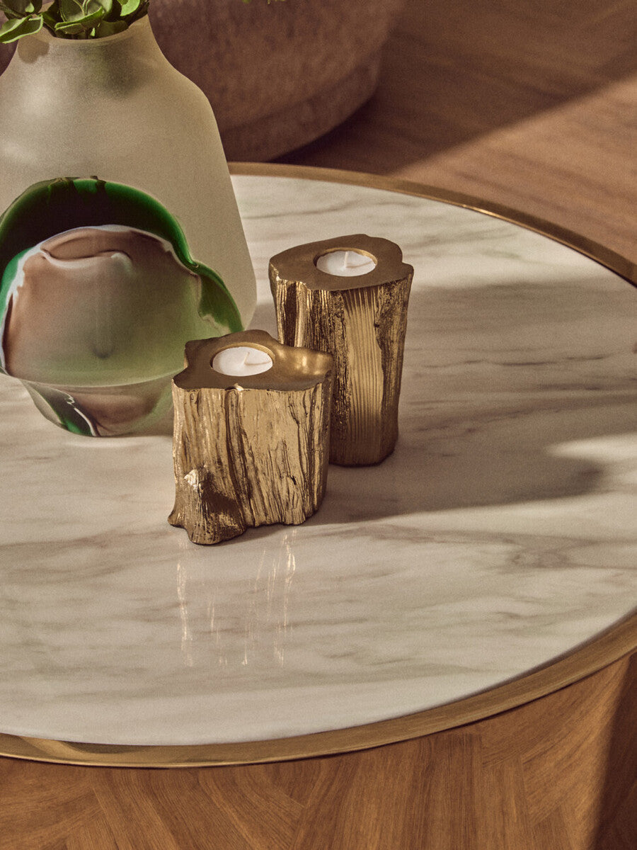 Orsina Carlox Round White Marble Coffee Table with Gold Steel Frame