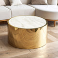 Orsina Carlox Round White Marble Coffee Table with Gold Steel Frame