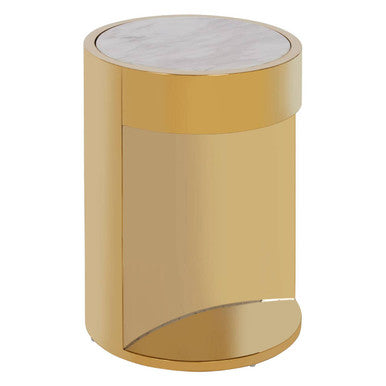 Orsina Carlox Round Side Table – White Marble Effect & Gold Base