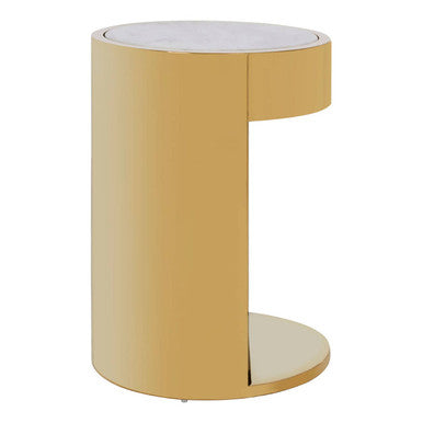 Orsina Carlox Round Side Table – White Marble Effect & Gold Base