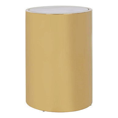 Orsina Carlox Round Side Table – White Marble Effect & Gold Base