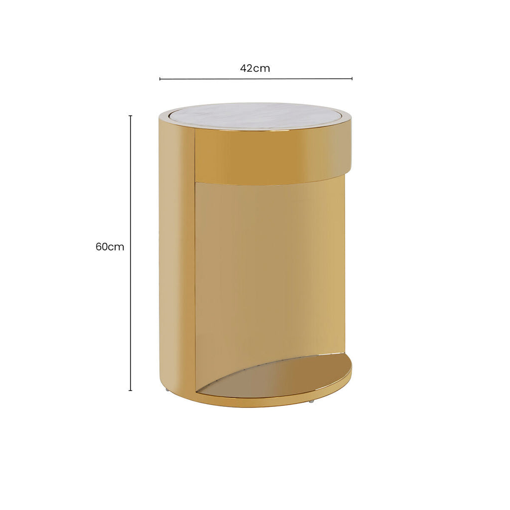 Orsina Carlox Round Side Table – White Marble Effect & Gold Base