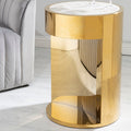 Orsina Carlox Round Side Table – White Marble Effect & Gold Base