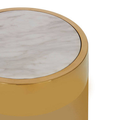 Orsina Carlox Round Side Table – White Marble Effect & Gold Base