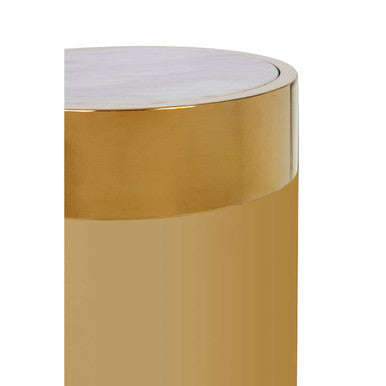 Orsina Carlox Round Side Table – White Marble Effect & Gold Base
