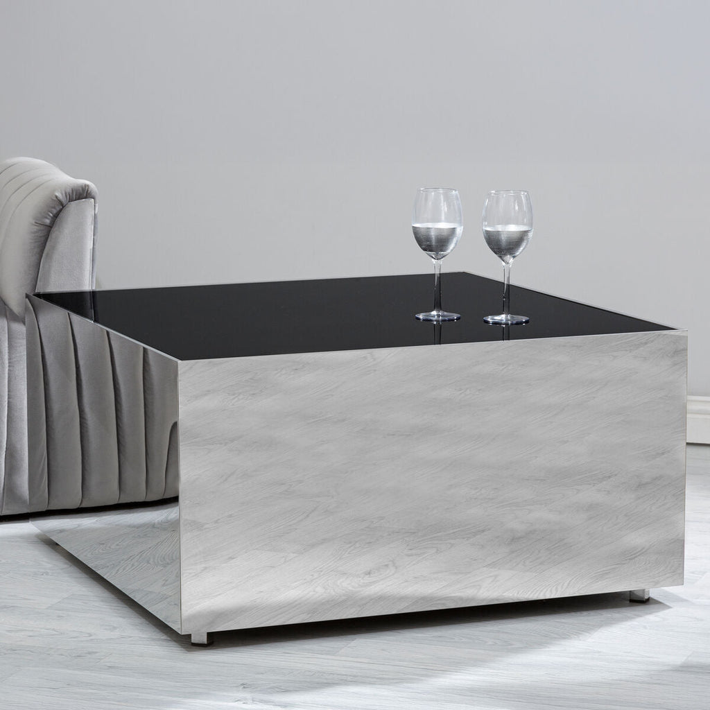 Orsina Carlox Square Black Tempered Glass Coffee Table – Chrome Frame