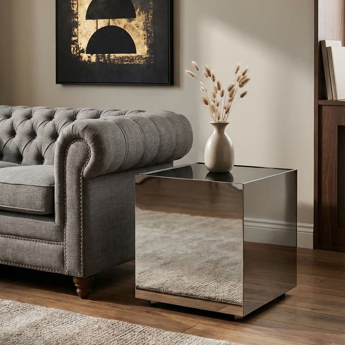 Orsina Carlox Black Tempered Glass Side Table | Square Chrome Frame