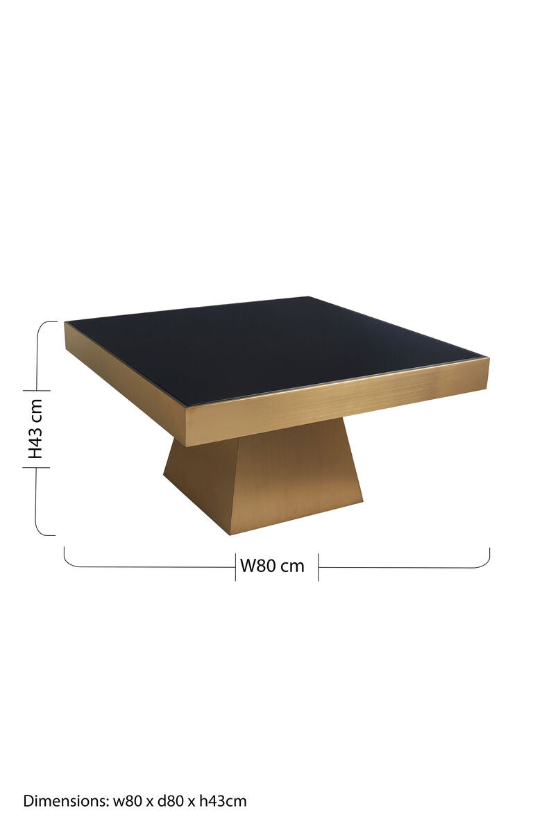 Orsina Carlox Square Black Glass Coffee Table with Gold Steel Base