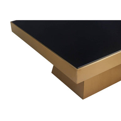Orsina Carlox Square Black Glass Coffee Table with Gold Steel Base